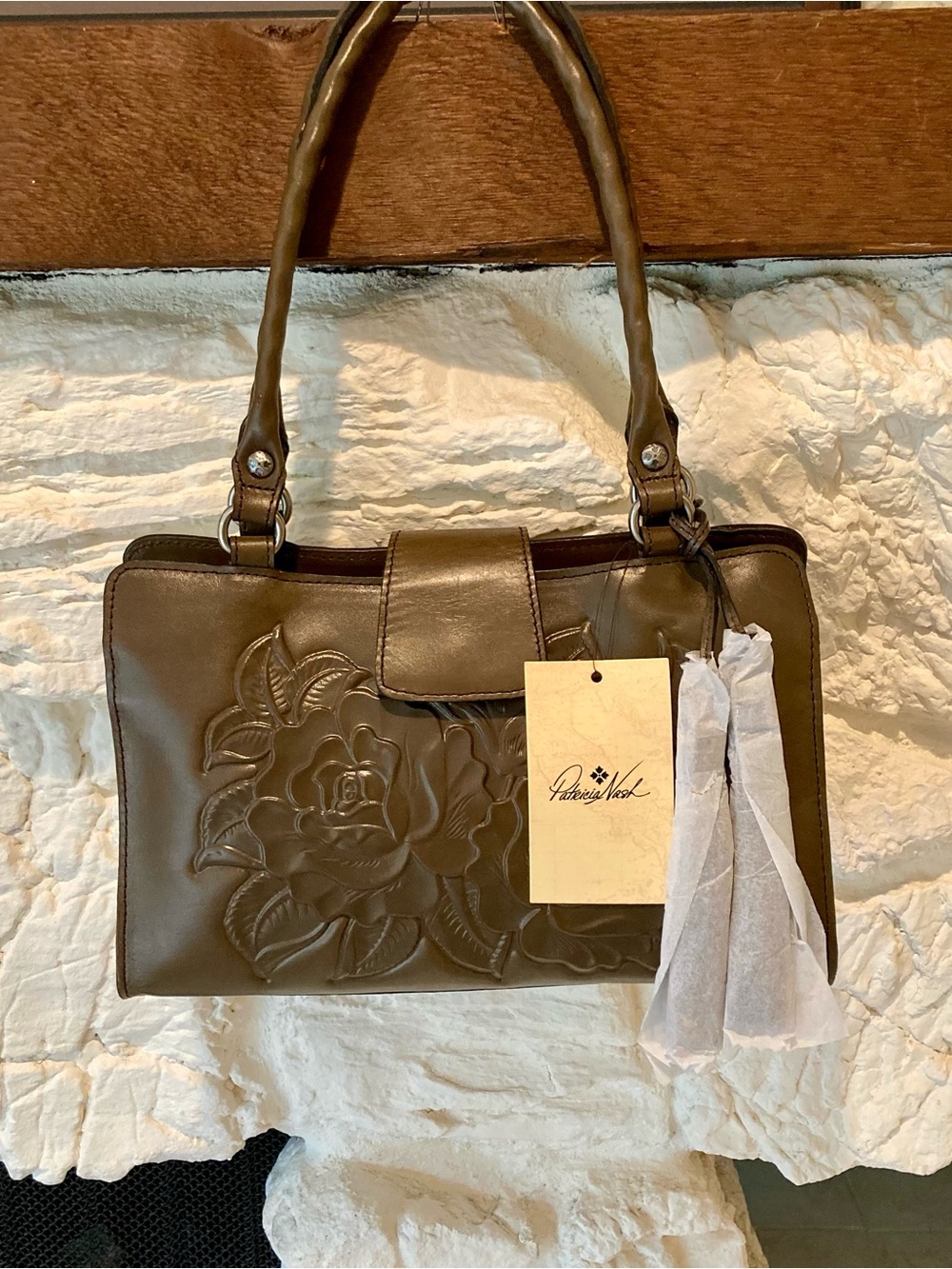 NWT and dustbag/registration card Patricia Nash Rienzo satchel in mushroom color